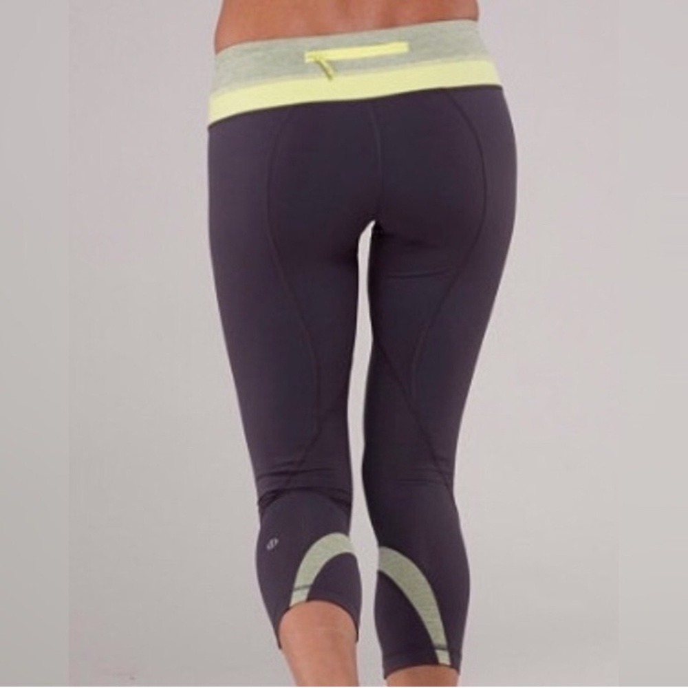 Lululemon Inspire Crop ll gray and yellow size 8